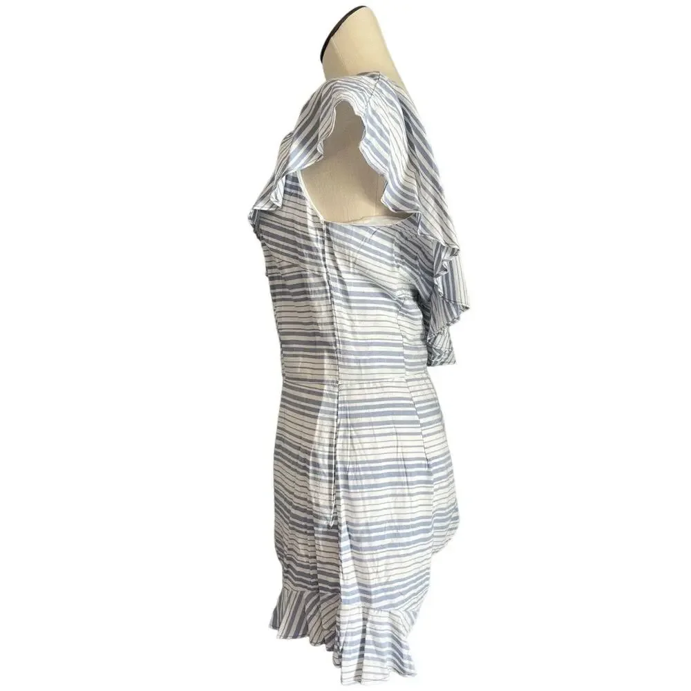 BB Dakota Womens Size 10 Romper Colleen One Shoulder Striped Blue White Ruffles - Picture 4 of 10